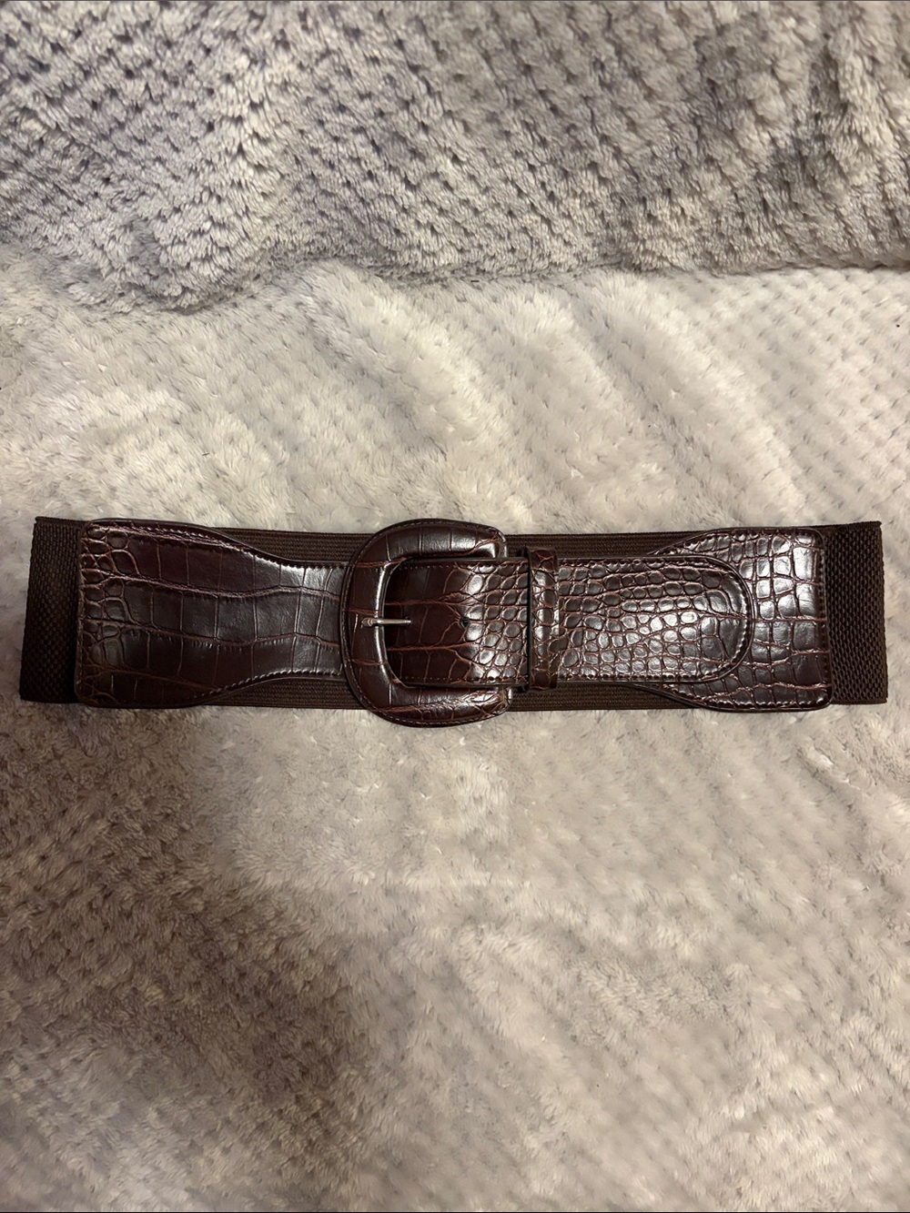 Lauren Ralph Lauren Dark Brown Croc-Embossed Elastic Waist Belt